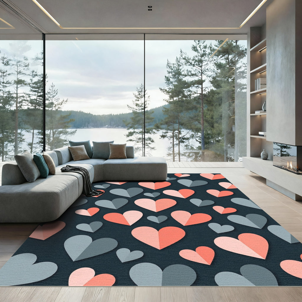 Minimalist Dusty Pink and Slate Heart Rug