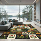Rustic Cottage Farmhouse Floral Grid Rug