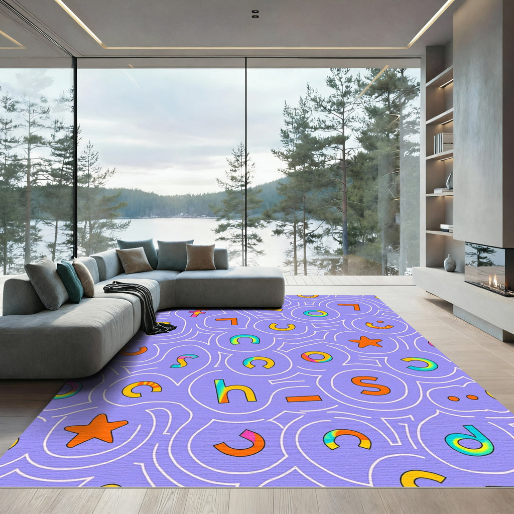 Retro Rainbow Alphabet Stars Swirls Rug
