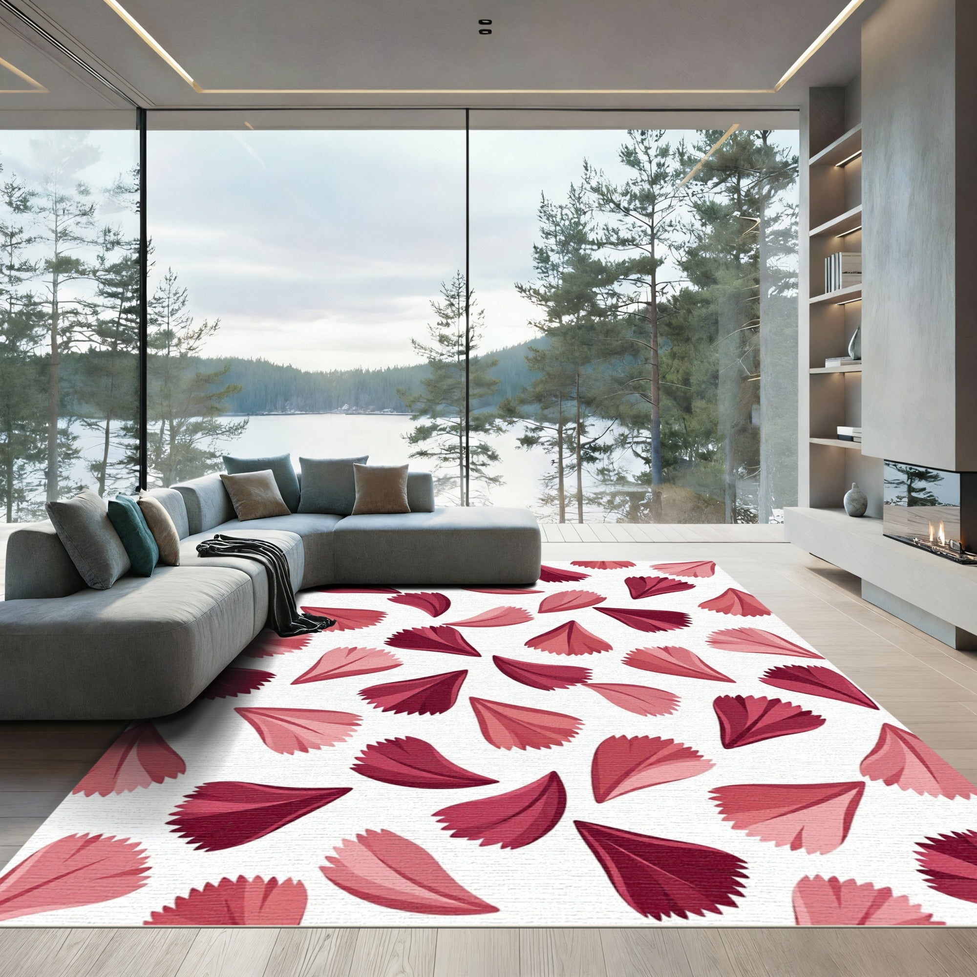 Crimson Pink Petal Scatter Rug
