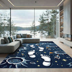 Whimsical Galactic Footprints and Lunar Landscape Rug