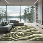 Earthy Green Oceanic Wave Rug