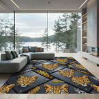 Metallic Leopard Head Geometric Panel Rug