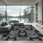 Monochrome Leopard Portrait Geometric Repeat Rug
