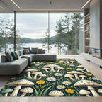 Whimsical Forest Mushroom and Wildflower Meadow Rug