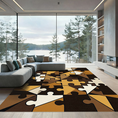 Abstract Geometric Jigsaw Earth Tone Rug