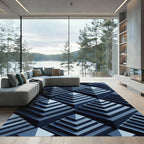 Dark Blue Layered Pyramid Abstract Rug
