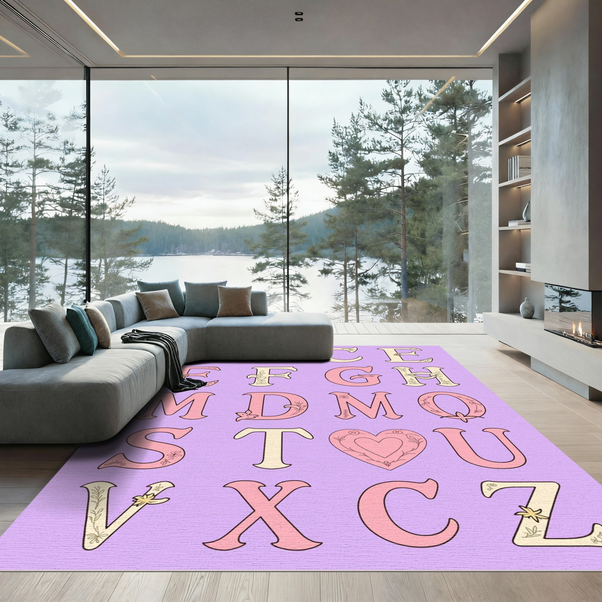 Pastel Floral Alphabet Letters Rug