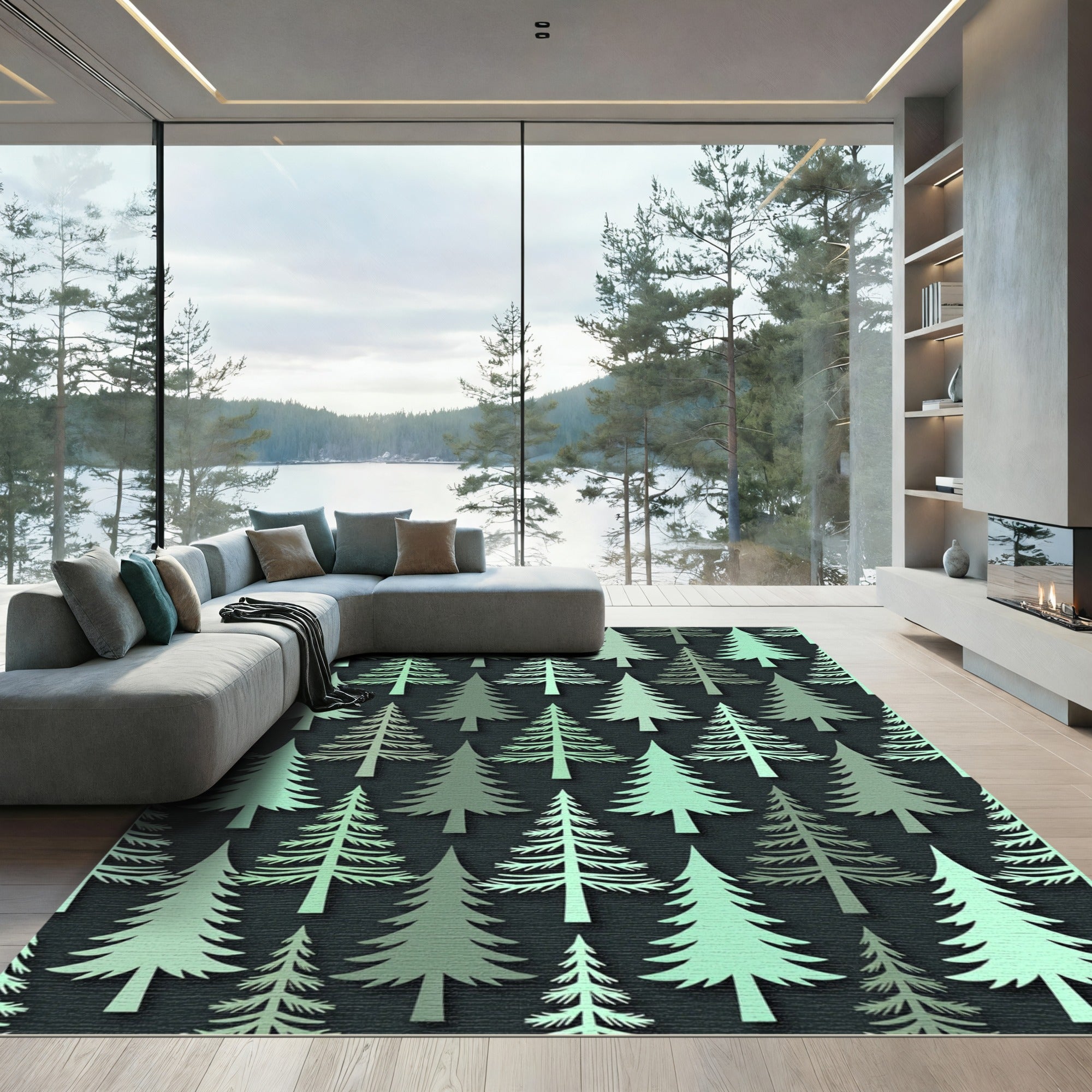 Minimalist Sage Green Evergreen Forest Rug