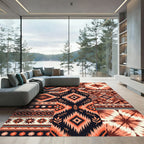 Coral Black Tribal Floral Patchwork Collage Rug