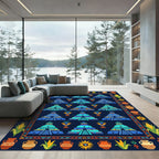 Aztec Temple Folk Art Blue Tapestry Rug