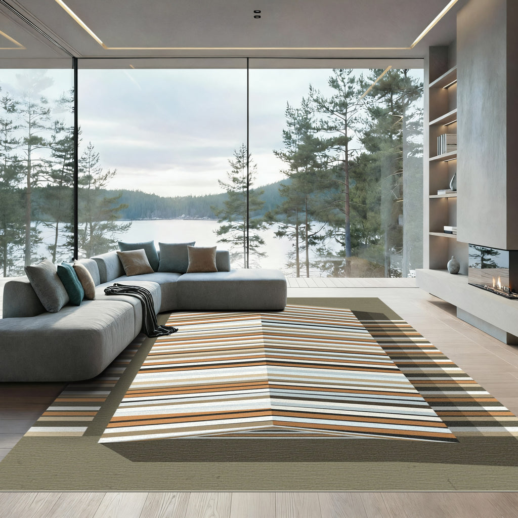 Earthy Abstract Stripe Illusion Rug