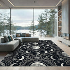 Celestial Silver Moon and Star Tapestry Rug