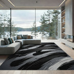 Modern Black Abstract Charcoal Brushstroke Rug