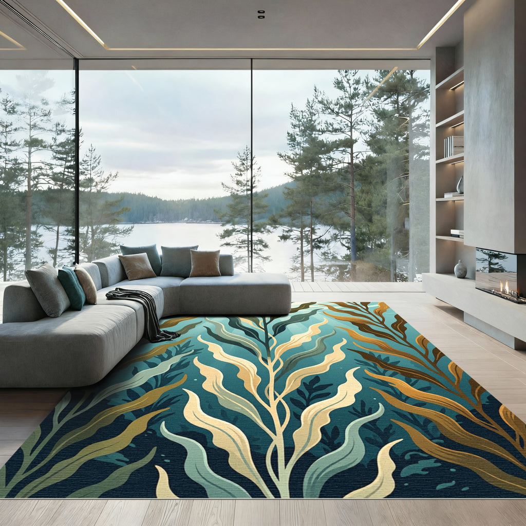 Ocean Kelp Forest Azure Seaweed Art Rug