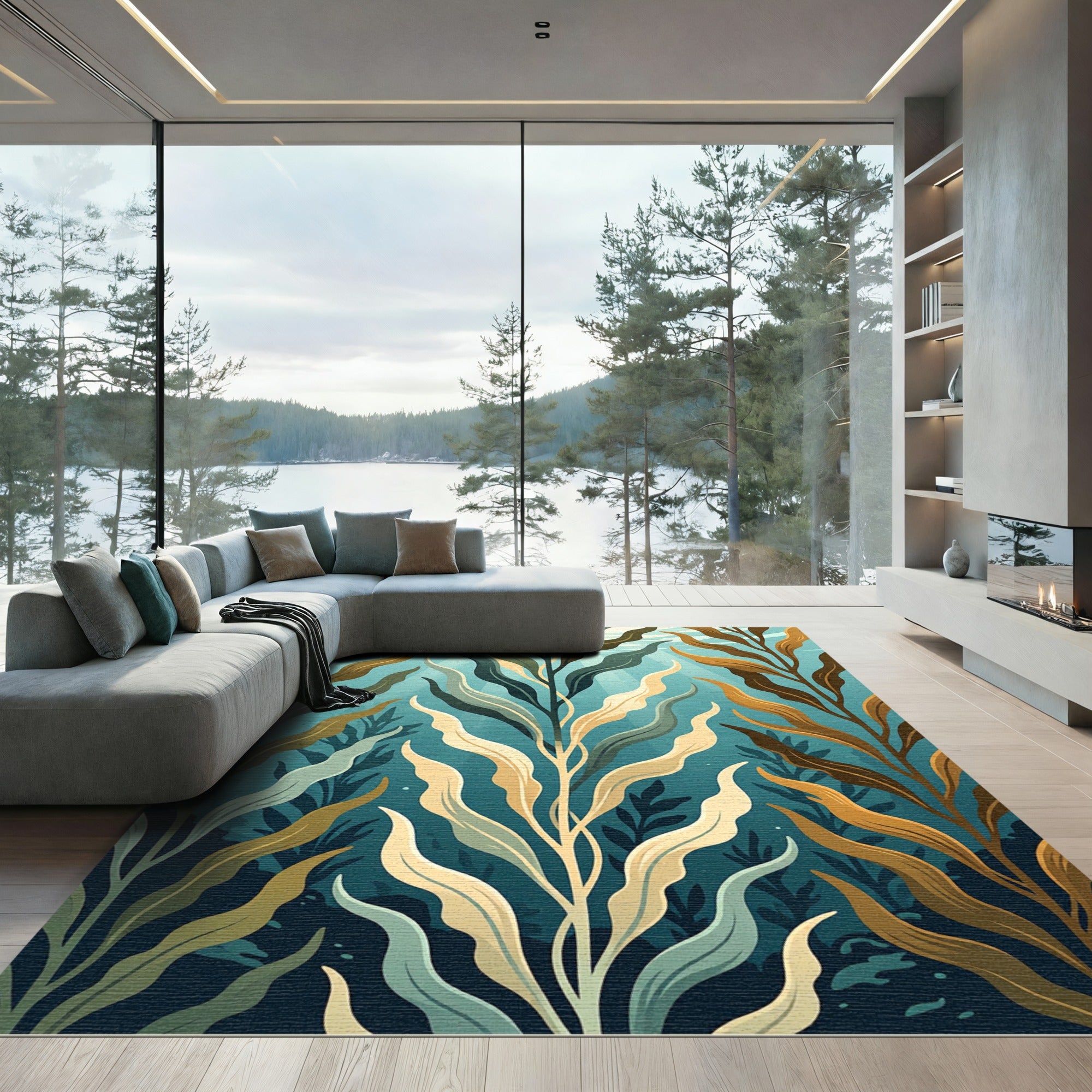 Ocean Kelp Forest Azure Seaweed Art Rug