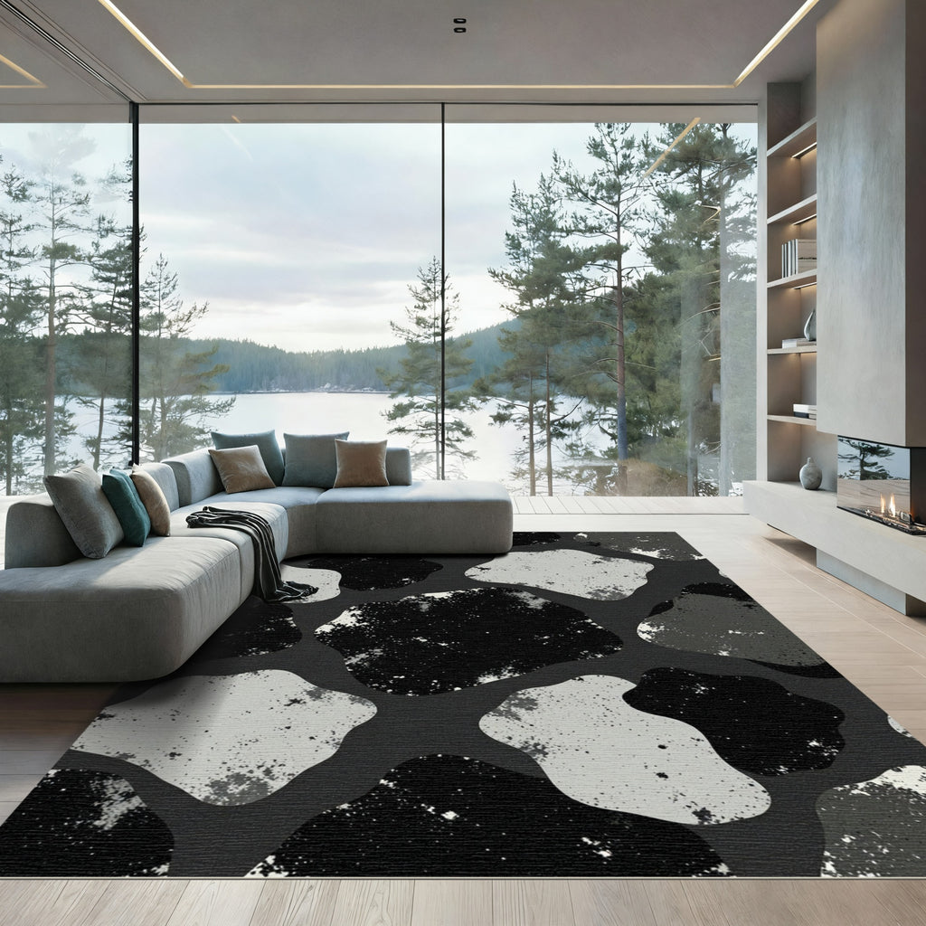 Monochromatic Textured Abstract Blobs Rug