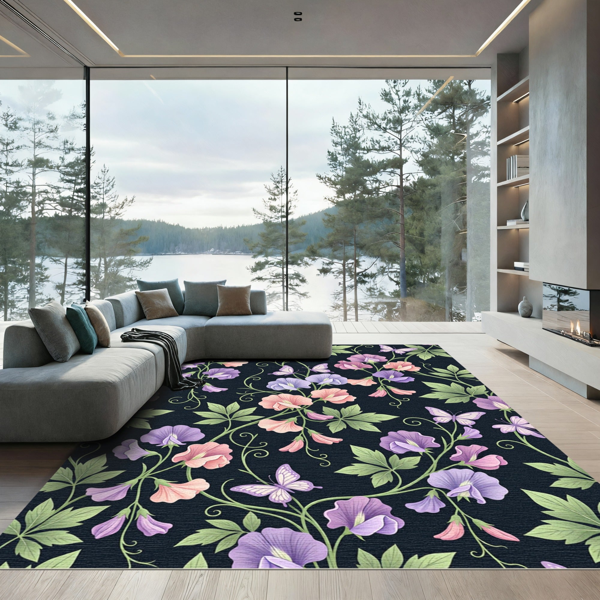 Whimsical Sweet Pea Butterfly Garden Rug