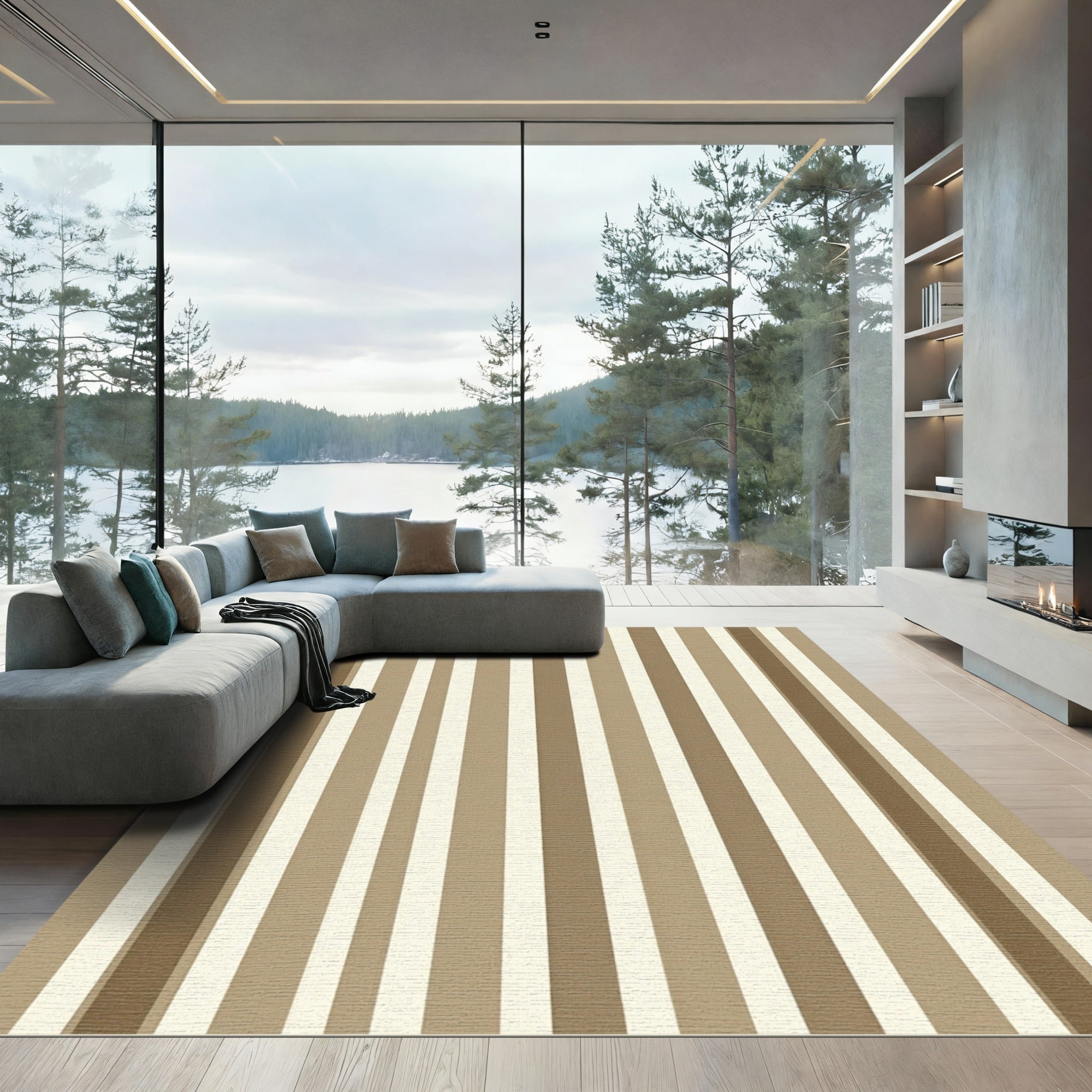 Classic Neutral Stripe Composition Rug
