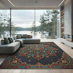 Ornate Crimson and Teal Floral Medallion Rug