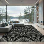 Black Terra-cotta Floral Urn Scroll Rug