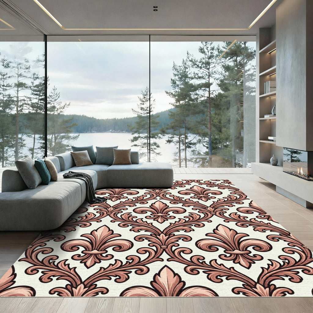 Rose Gold Fleur De Lis Damask Rug