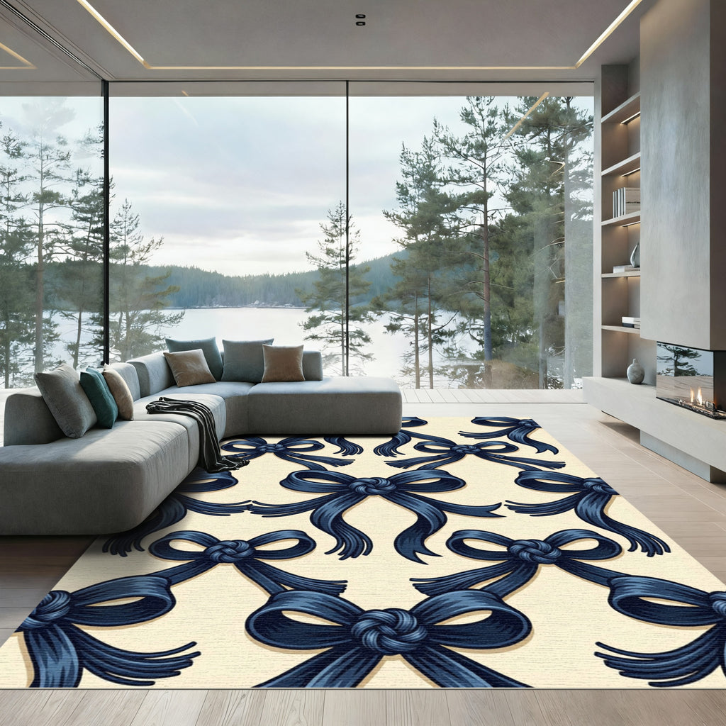 Navy Blue Elegant Ribbon Bows Rug