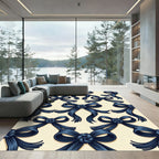 Navy Blue Elegant Ribbon Bows Rug