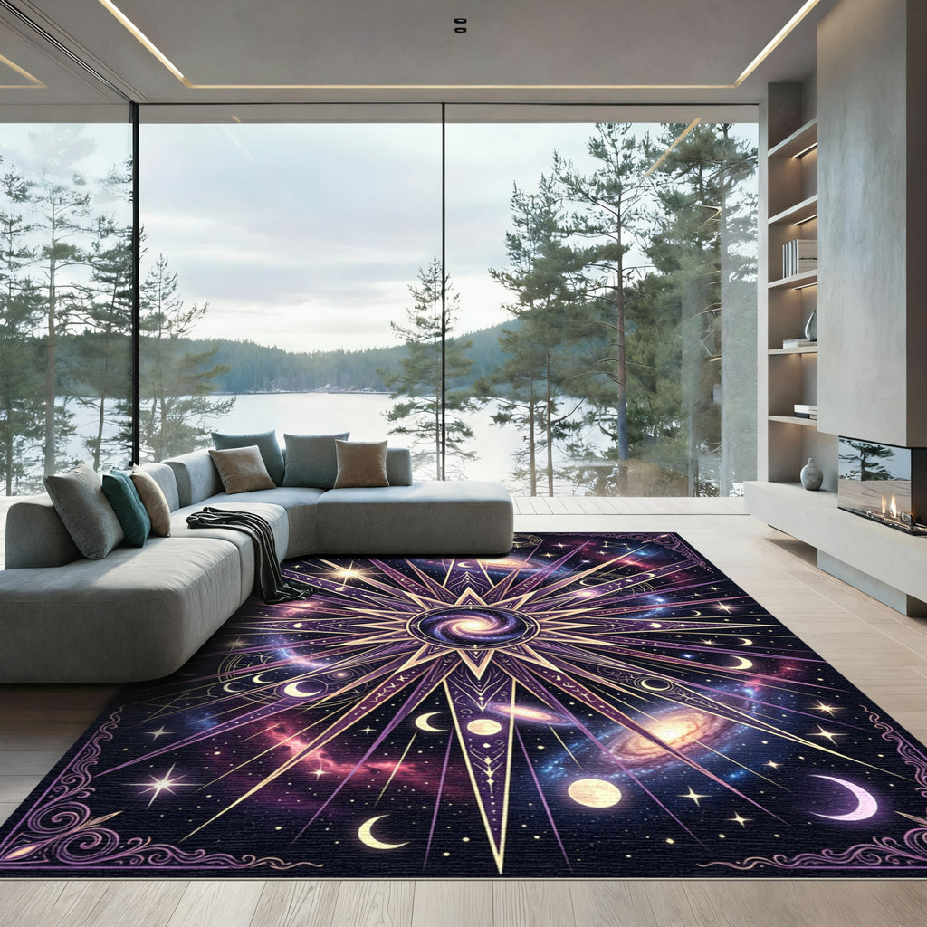 Celestial Cosmic Purple Galaxy Star Rug