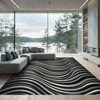 Monochrome Wavy Lines Abstract Rug