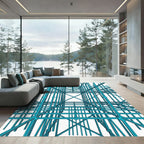 Aqua Blue Industrial Framework Composition Rug