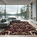 Rich Burgundy Gold Heart Filigree Rug