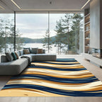Abstract Navy and Amber Wave Rug