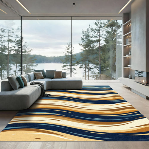 Abstract Navy and Amber Wave Rug