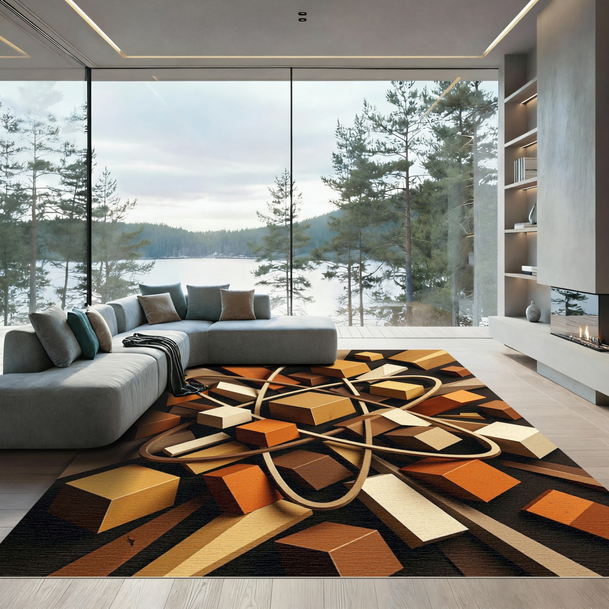 Modern Cubic Atom Arrangement Rug