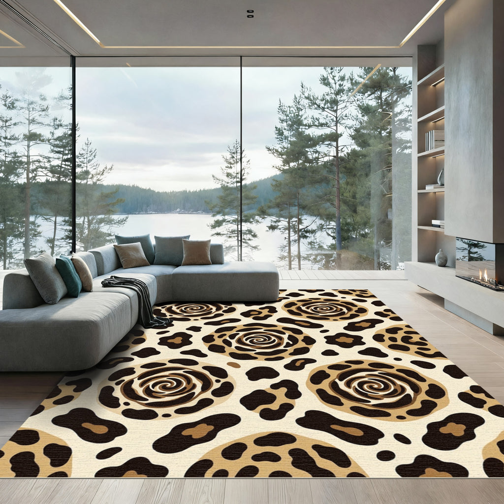 Cream Leopard Swirl Medallion Rug