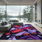 Vibrant Purple Orange Paint Splatter Rug