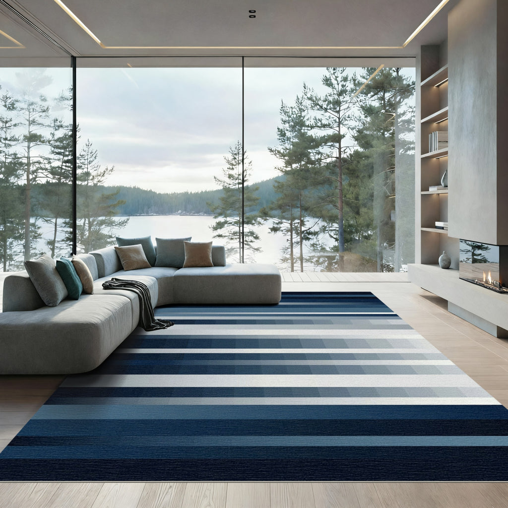 Minimalist Linear Gradient Blue Striped Rug