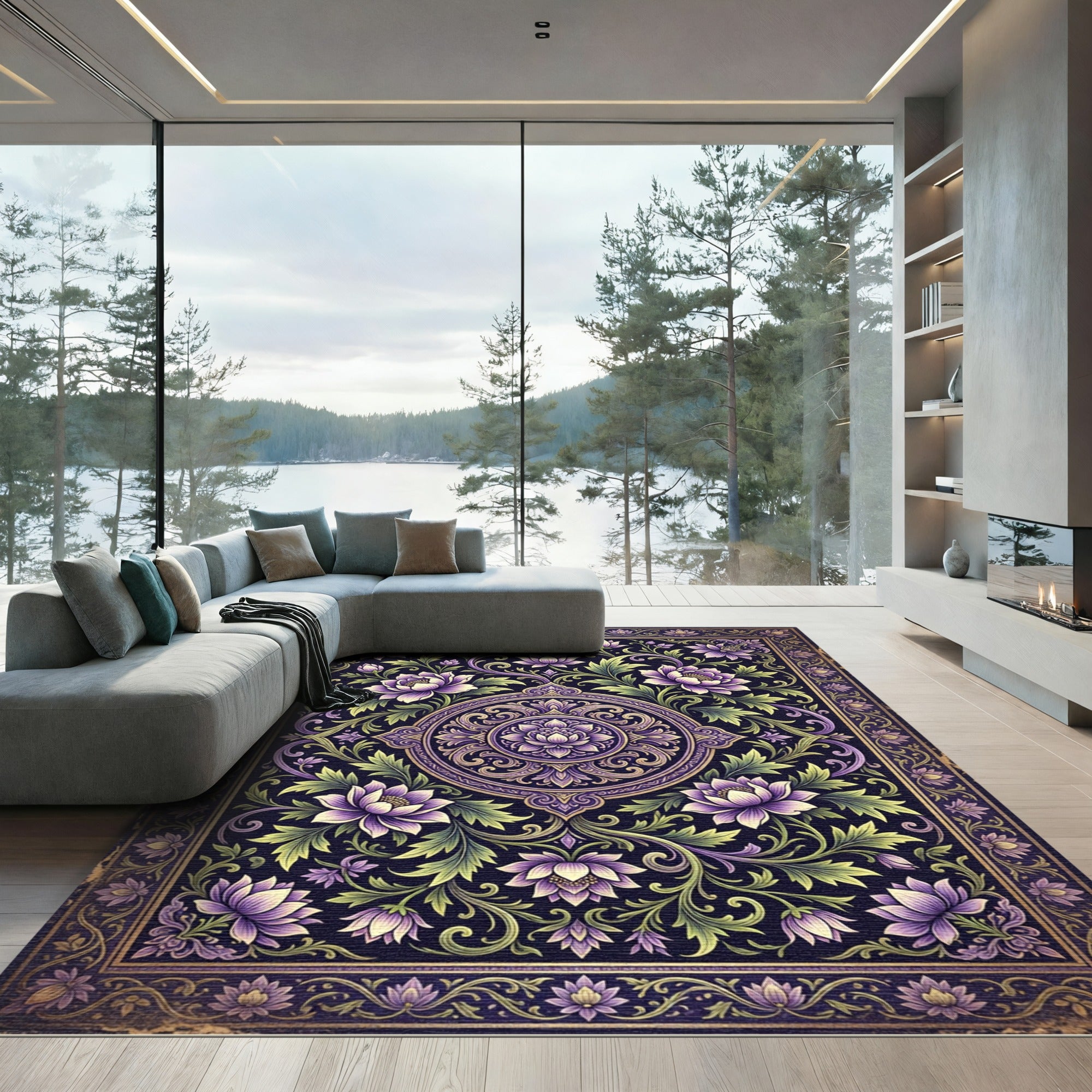 Violet Lotus Floral Intricate Mandalas Rug