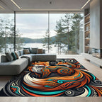 Vibrant Orange Fox Swirl Art Rug