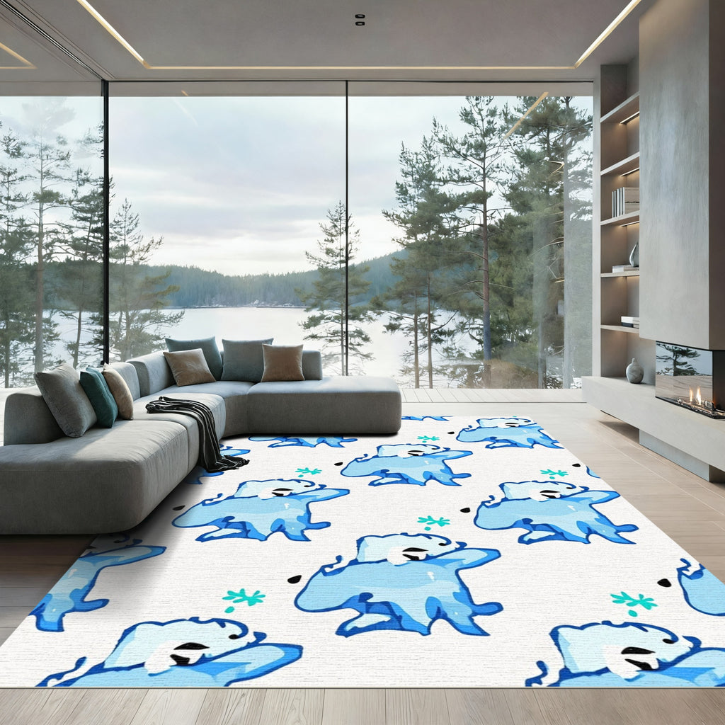 Light Blue Abstract Creature Tossed Rug