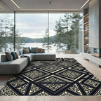 Black Cream Ornamental Geometric Medallion Rug