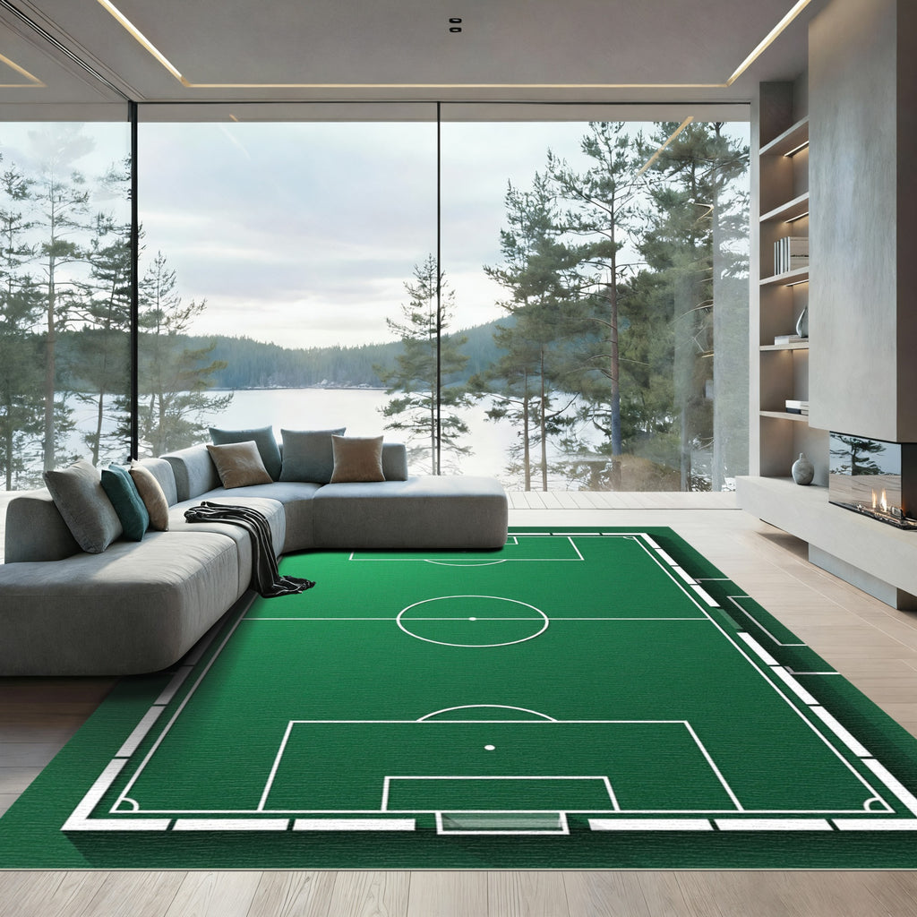 Minimalist Emerald Green Soccer Field Rug