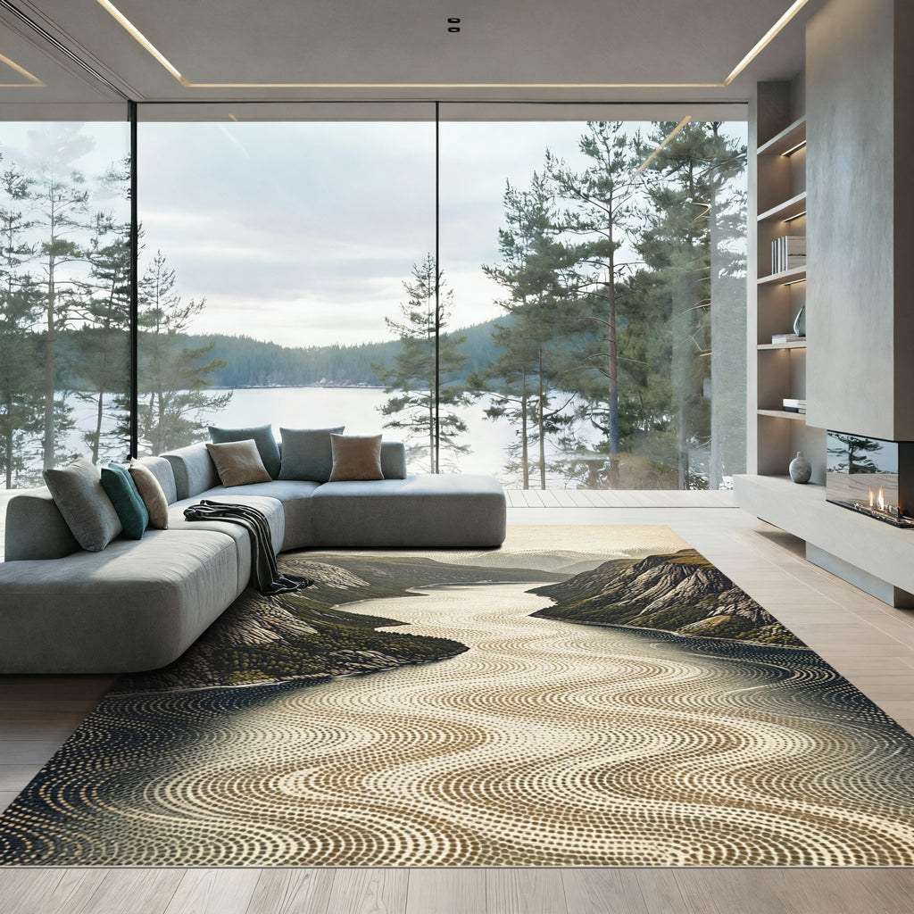 Verdant Fjords Winding Waterway Rug