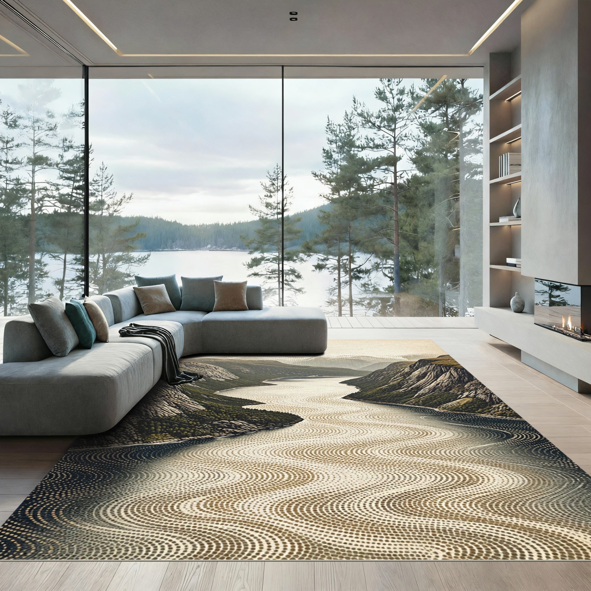 Verdant Fjords Winding Waterway Rug