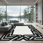 Bold Black White Geometric Interlocking Frame Rug
