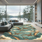Teal Soaring Pterodactyl Cloud Sky Art Rug