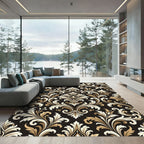 Classic Black Gold Damask Flourish Rug