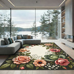 Vintage Peach Rose Cabbage Garden Rug
