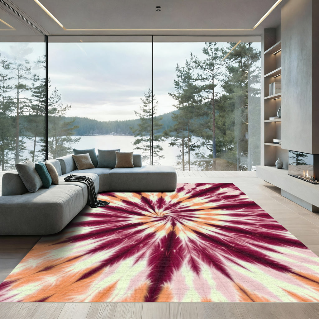 Radiant Swirl Crimson Orange Cream Rug